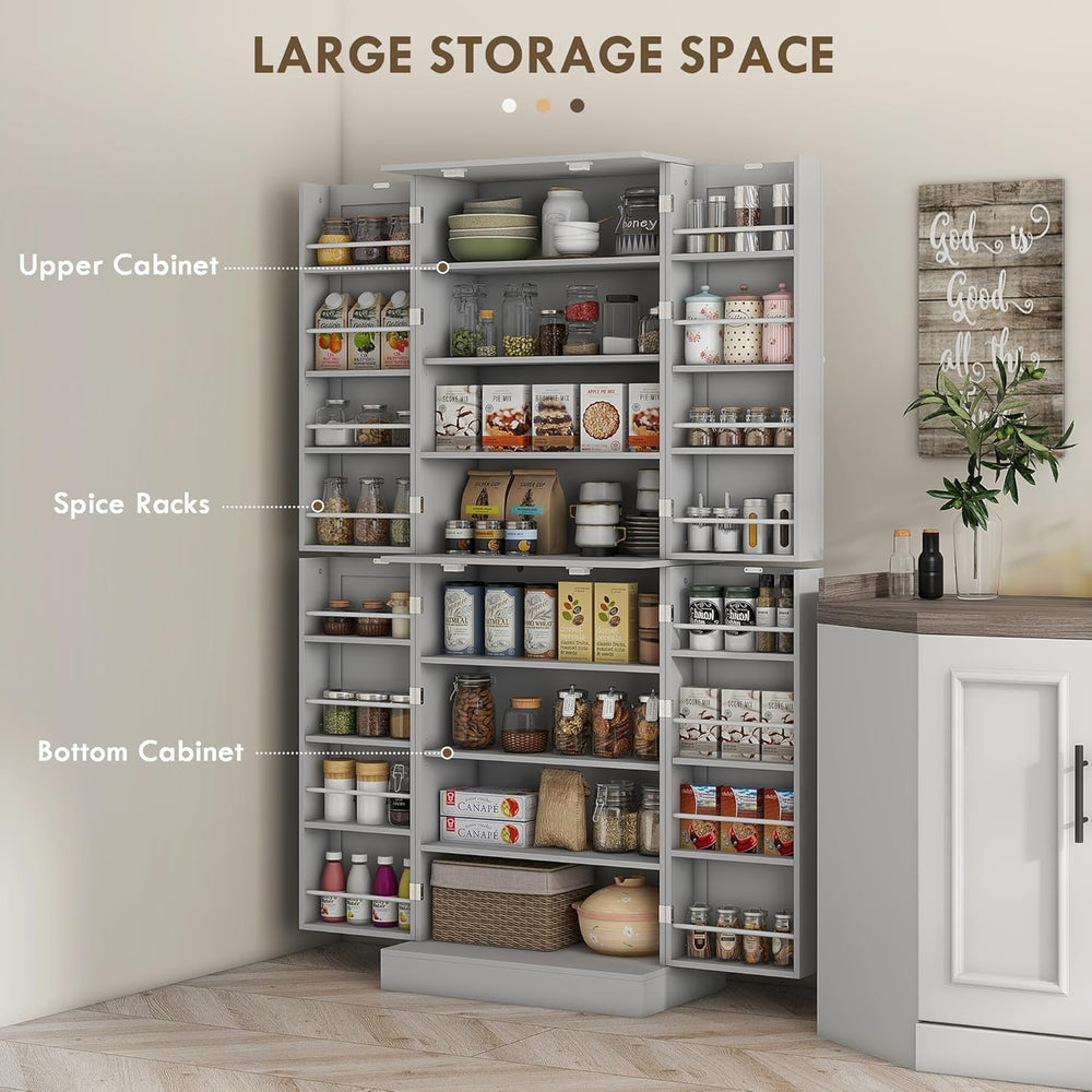 HOMCOM 65" Kitchen Pantry Storage Cabinet 16 Door Shelves Gray | Freesta...