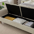 65.7" End of Bed Storage Bench King Size for Bedroom Entryway, Beige | Ottoman with storage for living room, tufted upholstered ottoman bench, wood legs, dual lids, rolled armrest, large capacity