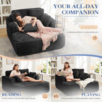 Oversized Chaise Lounge Indoor, Modern Plush Faux Fur Fabric Deep Seat Boneless Memory Foam Sleeper Chaise Lounge Sofa Chair with Pillows for Living Room Bedroom Studio, No Assembly Couch, Black