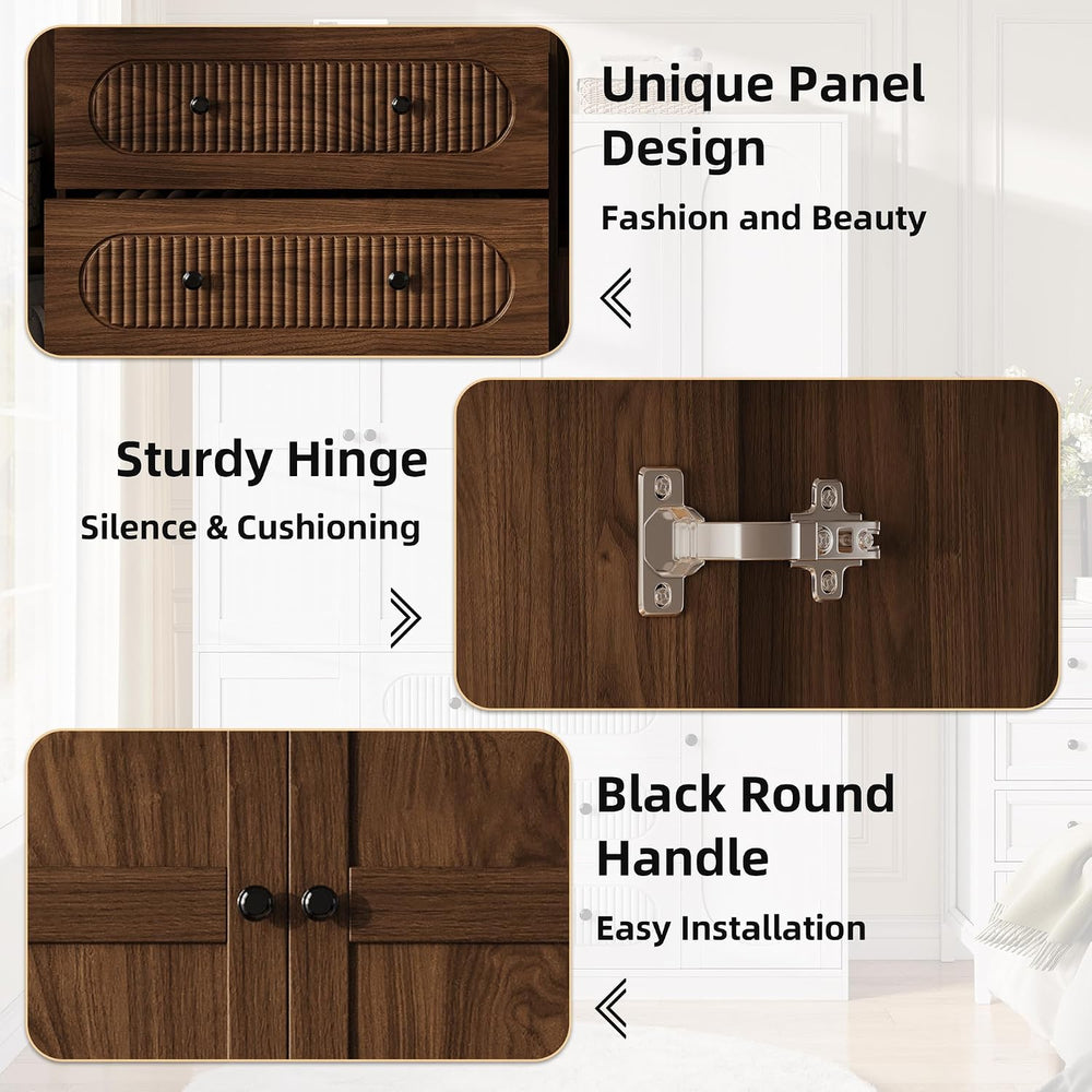 TOKSOM 4 Doors Freestanding Armoire Wardrobe Closet, 72" Walnut Wardrobe...