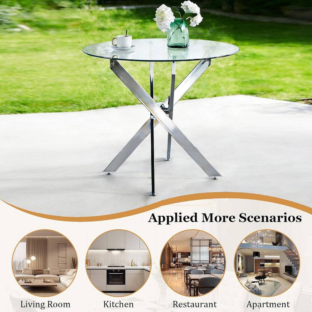 36" Glass Dining Table for 2-4, Round Kitchen Table with Tempered Glass ...