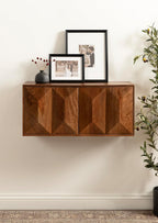 Kate and Laurel Ranier Modern Wooden Two-Door Wall Cabinet, 30 x 10 x 14, Walnut Brown, Decorative Storage Cabinet with Dimensional Face for Use as Floating Nightstand or Floating TV Shelf