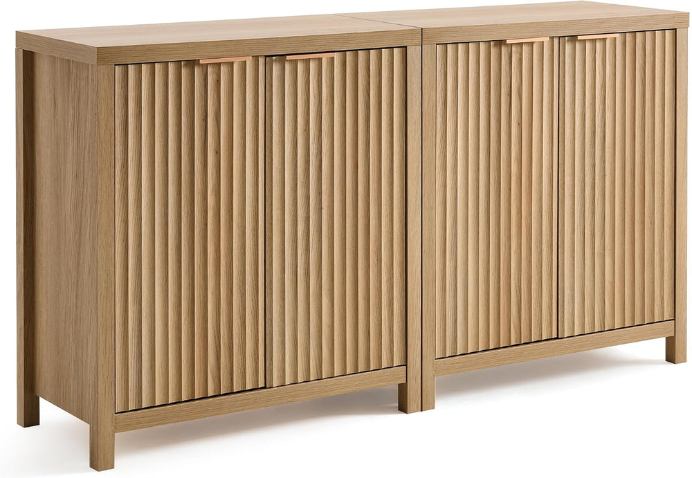 Oxford Storage Cabinet Fluted Sideboard Buffet with Adjustable Shelves, Moder...