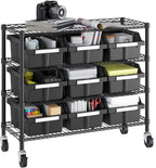 4-Tier NSF 9-Bin Steel Wire Shelving Rack, 36"W x 14"D x 31"H, Graphite | 9 slide-out bins with tilt-lock design keep supplies organized and accessible