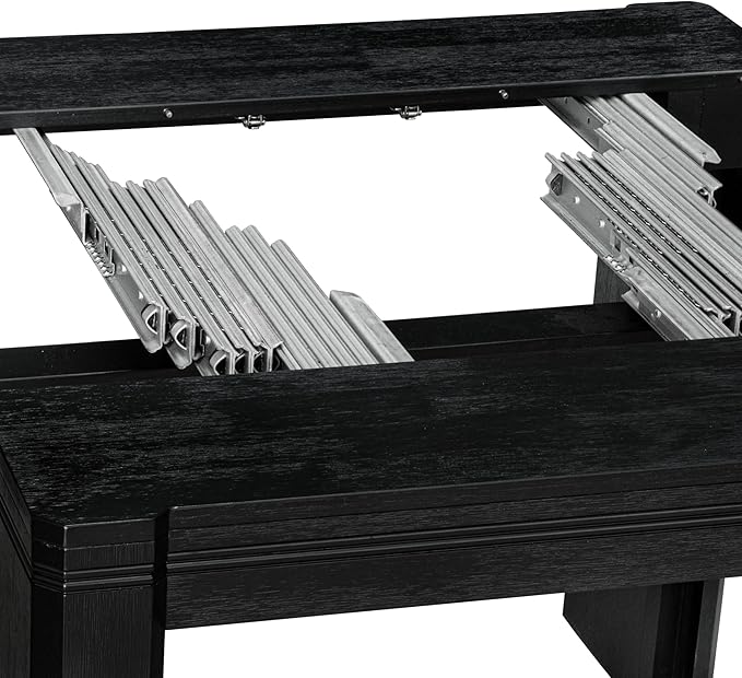 X07SI-BC6-48 - 10-Pc Dining Room Set a Rectangular Kitchen Table with a coffee Table and wooden Bench & 7 coffee Fabric Dining Chairs, 39x120 Inch, Wire Brushed Black