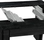 X02MZ-206-50 - 5-pc Dining Room Table Set a Rectangular Kitchen Table and 2 wooden Benches and 2 Dark Gotham Grey Linen Fabric Chairs, 39x120 Inch, Wire Brushed Black