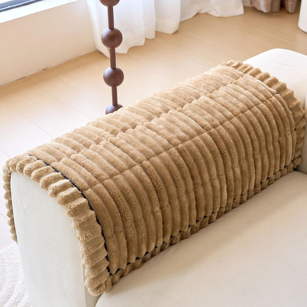 vctops Set of 2 Faux Fur Couch Arm Cover Back Covers, Non-Slip Chair Arm Cove...