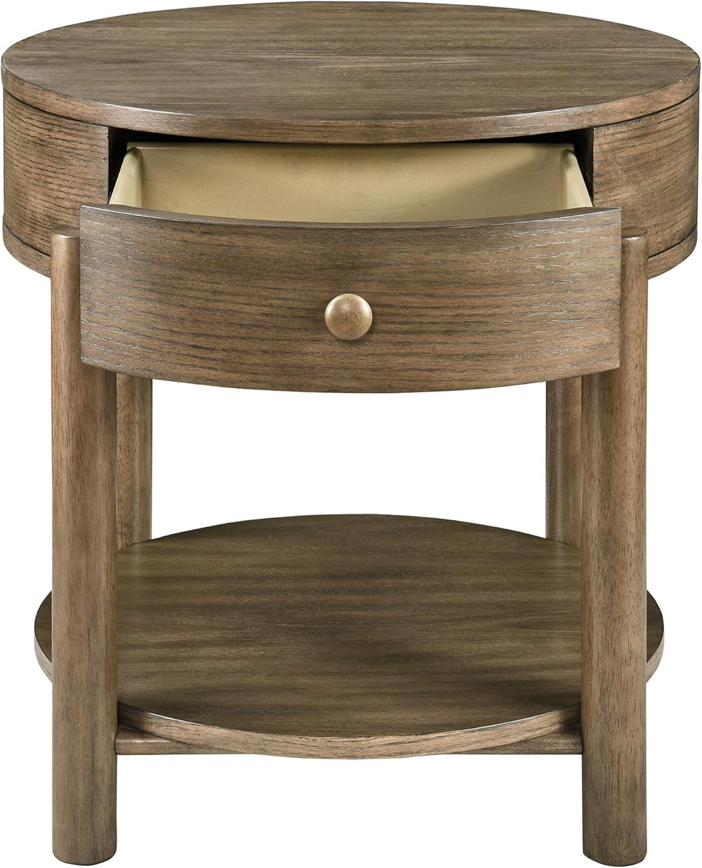 Solid Wood 24" Round End Table with Drawer, 2-Tier Small Sofa Side Table...