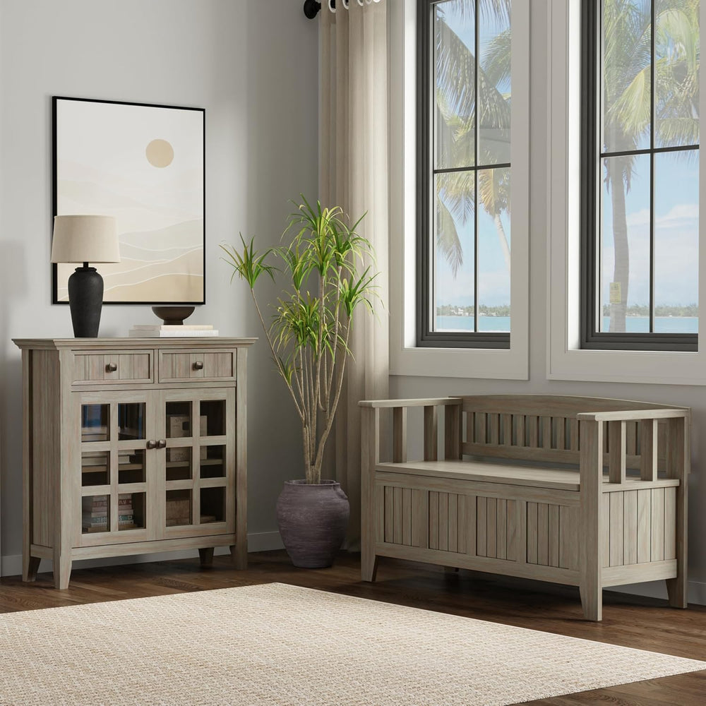 SIMPLIHOME Acadian Solid Wood 48 inch Wide Storage Bench that Seats 2 and 36 ...