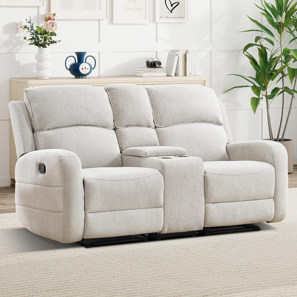 EBELLO Manual Living Room Furniture Reclining Couch Set, Soft Fabric Loveseat...