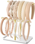 Headband Holder Organizer, 2-Tier T-bar Storage Stand with Tray for Hair Accessories Hairband Hair Clip, for Girls Women, Gold & White
