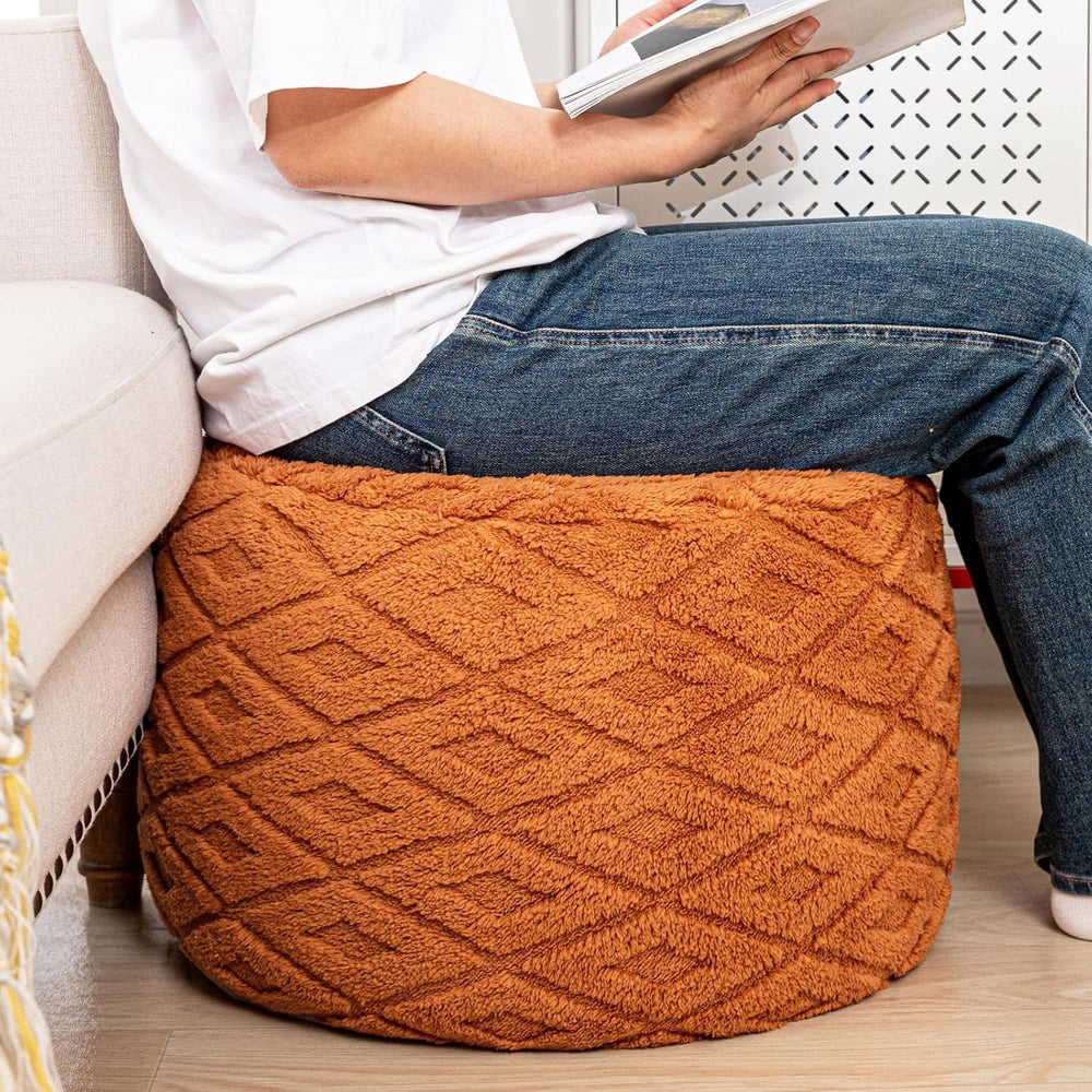 Fluffy Round Ottoman Pouf,Foot Stool Ottoman,Foot Rest,Burnt Orange,20x14In |...