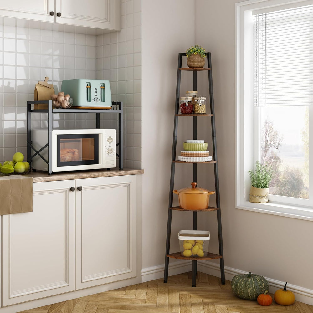Hoctieon Corner Shelf, 5-Tier Corner Bookshelf, Rustic Ladder Shelf, Industri...