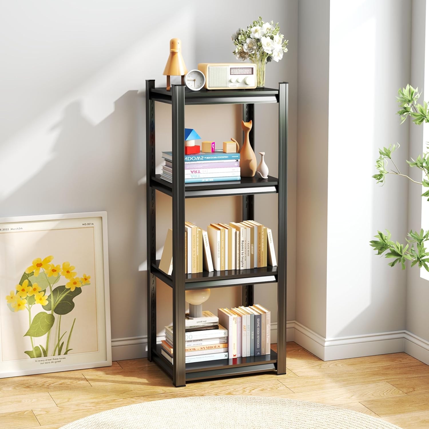 Storage Shelves, Garage Metal Shelving Unit, Adjustable, Double-Layer Column with Reinforced Ribs, Heavy-Duty, Capable of Bearing 2400 lbs, Suitable for Garage, Warehouse, Kitchen Storage