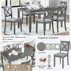 7-Piece Dining Table Set for 6, Wooden Kitchen Set with Rectangular Grey Table, 6 Upholstered X-Back Chairs, Modern Living Room Dinner Set with Ergonomic Comfort Seating for Home, Grey