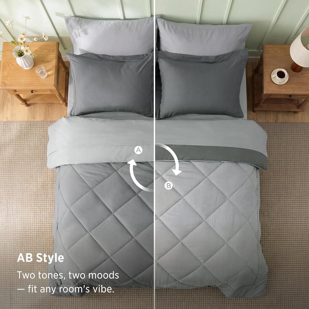Bedsure Bed in a Bag King Reversible Bed Set 7 Pieces Grey/Light Grey