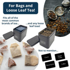 AllSpice Tea Organizer Rack with 9 Tins & 160 Magnetic Labels – Perfect for Bagged & Loose Leaf Tea Organization - Cherry