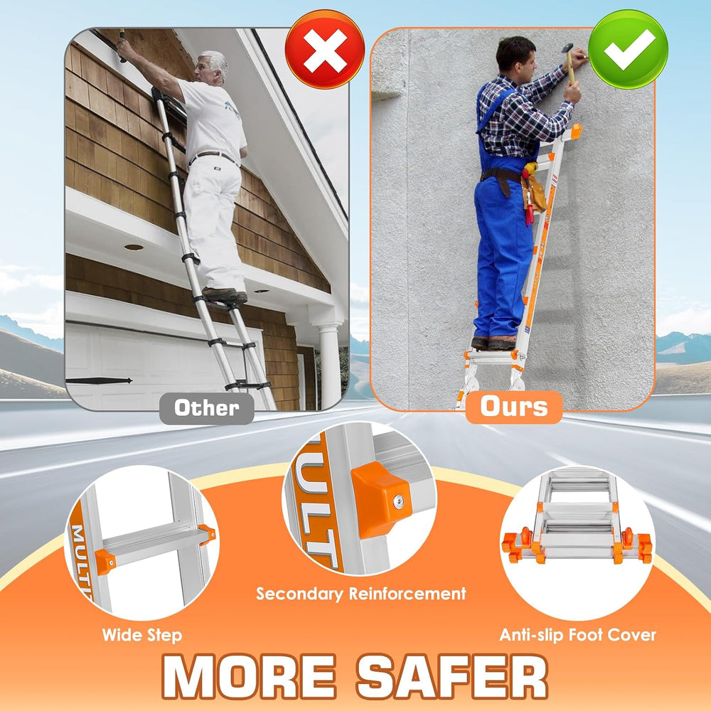 LEVELEVE 11FT Multi Position Ladder,A Frame 3 Step Ladder with Stabilizer Bar...