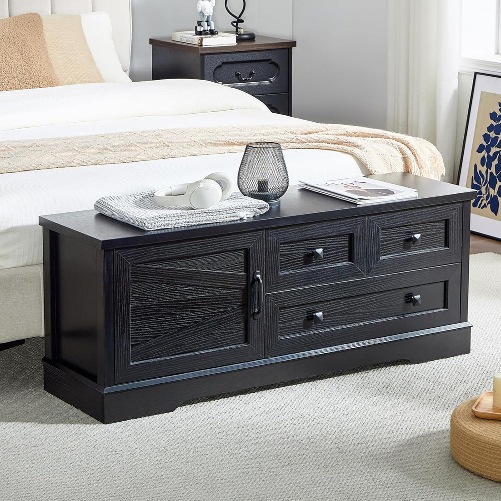 SOOWERY 48 Inch End of Bed Storage Bench, Farmhouse Bed Bench with Drawers an...