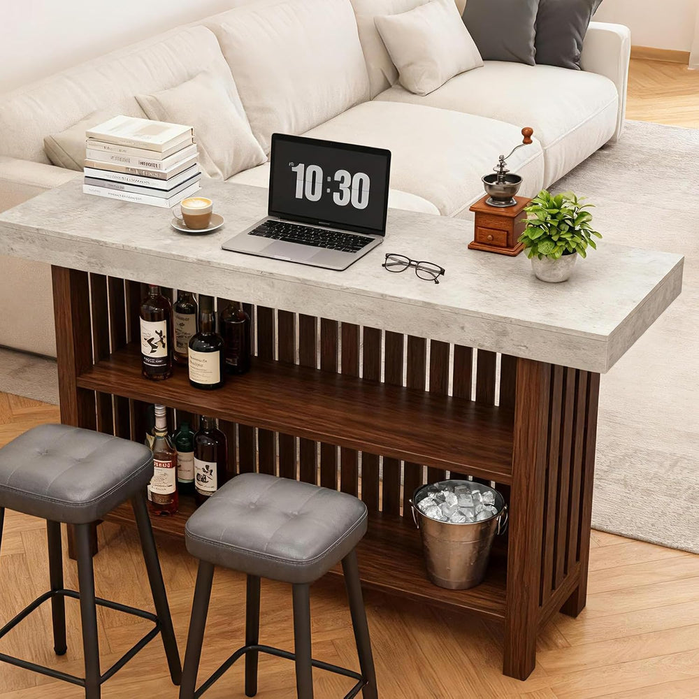 GarveeHome 63" Home Bar Table, 2-Tier Storage Shelf Mini Bar Unit, Kitch...