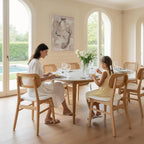 Rattan Dining Chairs Set of 4 White Faux Leather Dining Room Chairs Natural Wooden Kitchen Chairs Farmhouse Side Chairs