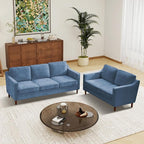 Kingfun Living Room Furniture Sets, 3 Seater Couch and Loveseat, Mid Century Modern Sofa Set, Chenille Couch with Solid Wood Frame for Living Room & Bedroom, Light Blue