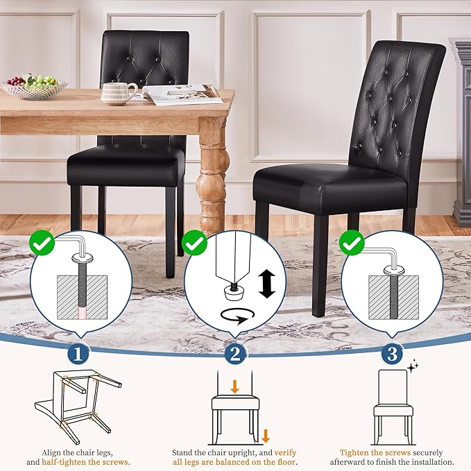 Yaheetech Dining Chairs Set of 6 Modern Style Faux Leather Dining Room Chairs with Solid Wood Legs and Button Tufted Padded for Home Kitchen, Brown