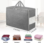 4Pack 105L Extra Large Storage Bags, Folding Comforter Blanket Storage Bags Closet Organizers and Storage Containers for Clothes with Strong Handles&Zippers Clear Window for Bedding Pillow Black