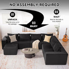 Cloud Couch Sectional, Modular Sofa with Deep Seat, Convertible Sectional Couches for Living Room, Plush Corduroy U Shaped Boneless Couch (Black, 6 Seater & 1 Ottoman)