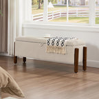 47'' Modern Storage Ottoman Benches with Walnut Wood Legs Ottoman Bench with 22 Gallons Storage Space Fabric Upholstered Seating End of Bed Bench for Bedroom for Livingroom Beige
