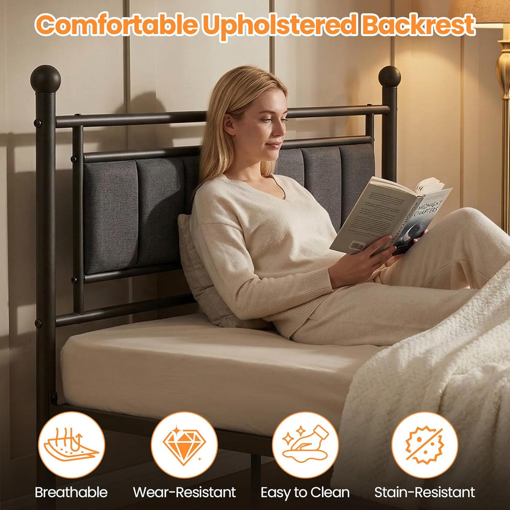 Velvet Upholstered Queen Bed Frame with Headboard
