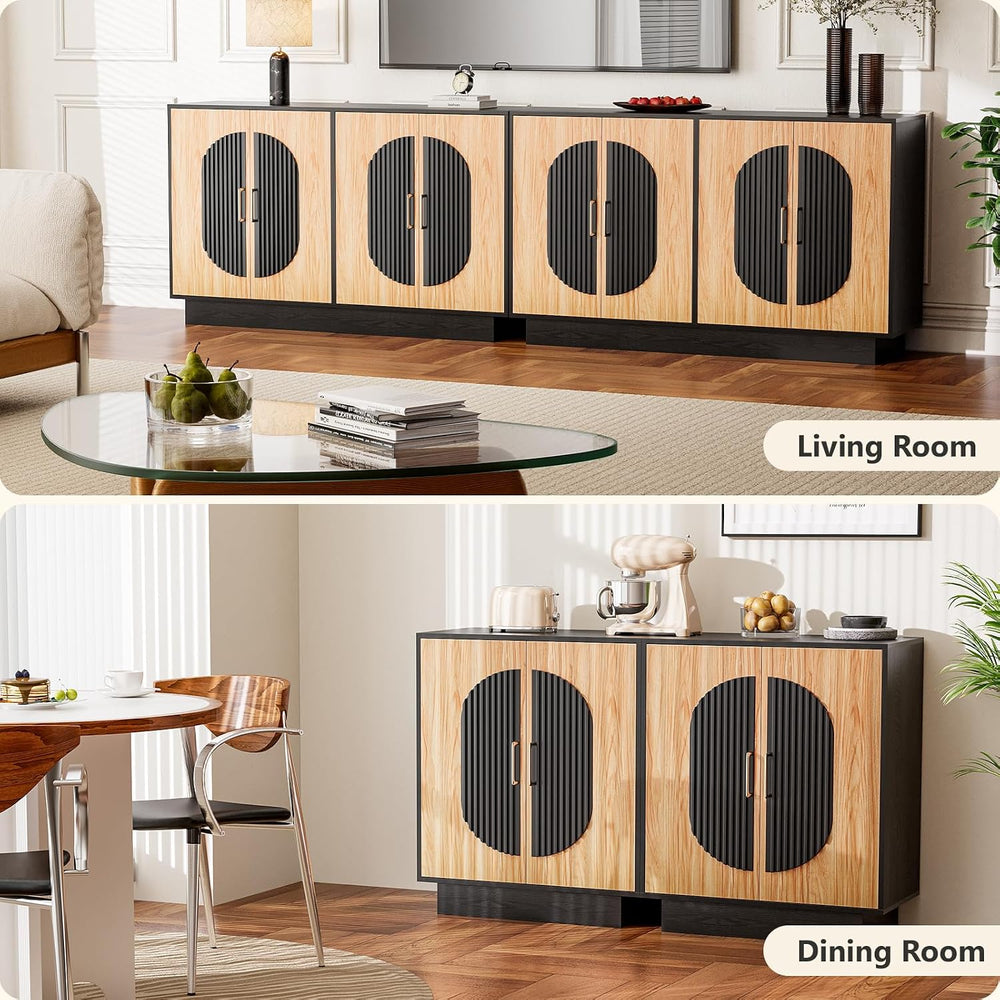 29" Fluted Modular Buffet Cabinet with Arched Doors & Gold Handles, ...