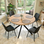 47.2" 5-Piece Round Dining Table Set for 4, Modern Wood Dining Table with 4 Upholstered Chairs, Kitchen & Dining Room Table Set with Metal Base for Apartment, Small Space, Natural Table+4 Balck Chairs