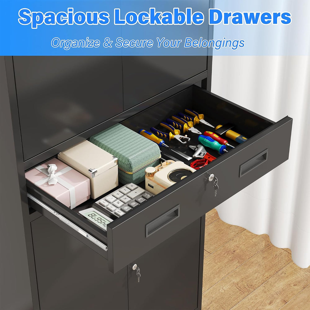 BESFUR Metal Storage Cabinet with 1 Drawer and Adjustable Shelves, 71" H...