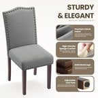 COLAMY Grey Upholstered Parsons Dining Chairs Set of 2,Comfortable Foam Seat, Classic Nailhead Trim, Solid Wood Legs, Stable & Easy to Assemble for Dining Room, Kitchen, Living Room & Café