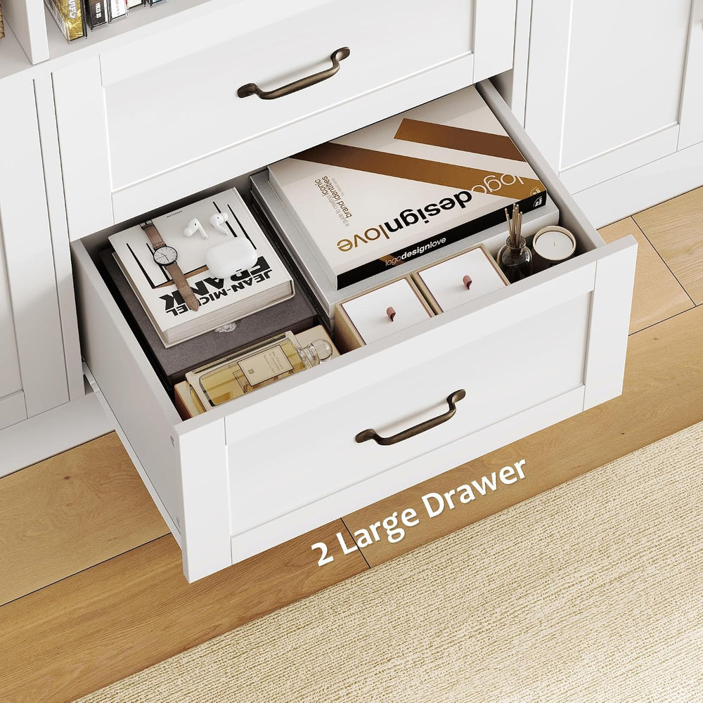 HOSTACK 71" Tall Triple Wide Bookshelf with Storage Drawers & Doors,...