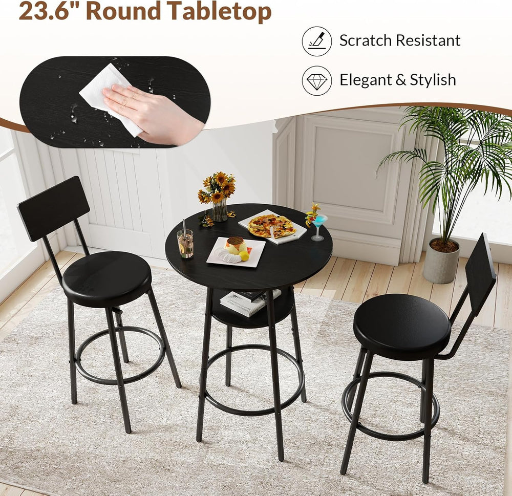 Zevemomo 3 Pieces Bar Table and Chairs Set Pub Table and Chairs for 2-Black |...
