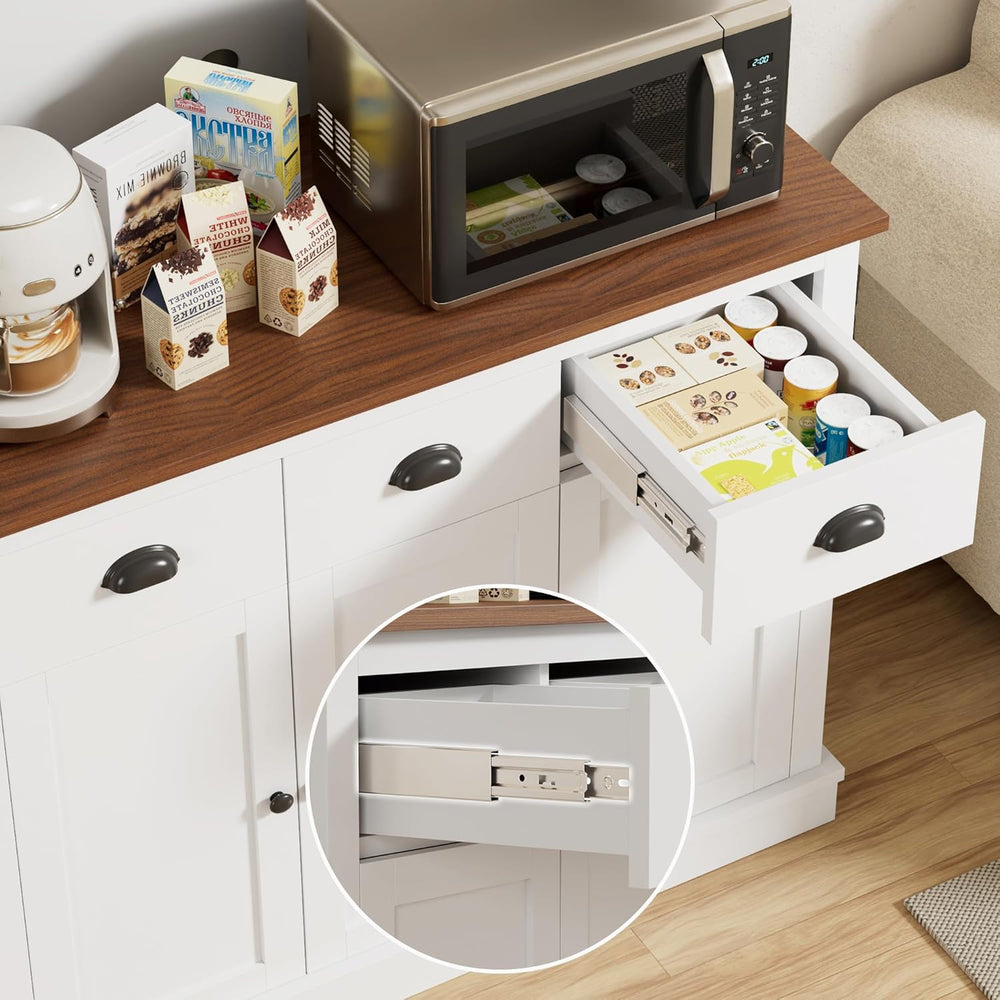 71" Kitchen Hutch with Charging Station, Tall Pantry Storage Cabinet wit...