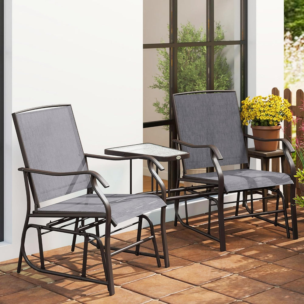 Outsunny Outdoor Glider Chair with Table 2-Seat Patio Loveseat Gray | Rocking...