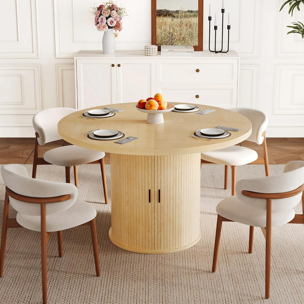47 inch Round Dining Table for 4-6, Dinner Table with 2-Layer Storage Shelf, ...