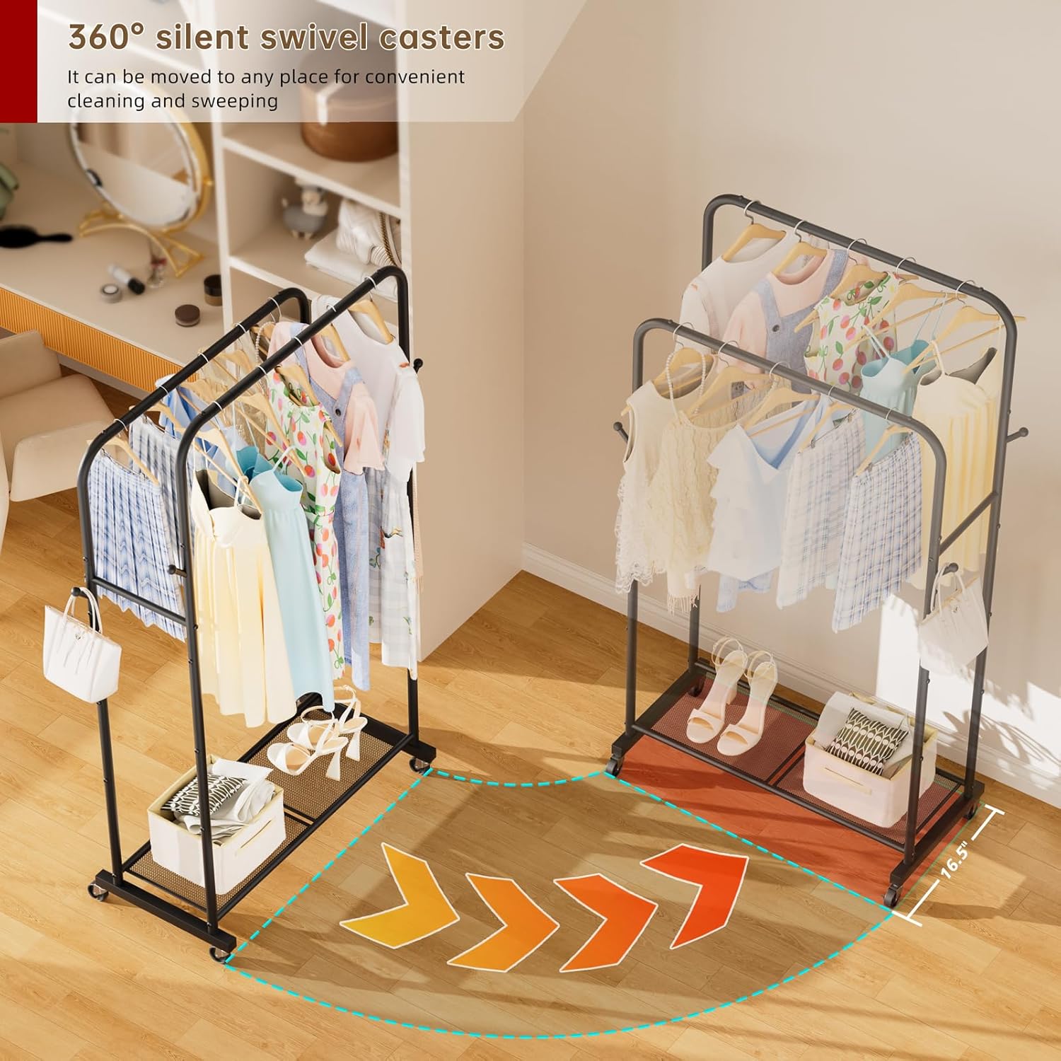 Clothes Garment Coat Rack Drying Clothing Racks Metal Freestanding for Hanging Clothes Portable Closet for Laundry Bedroom Black