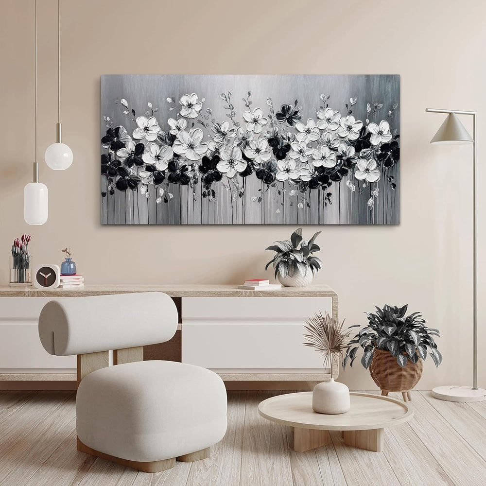 Tarfupth Black and White Flower Wall Art for Living Room Large Blossom Hand P...