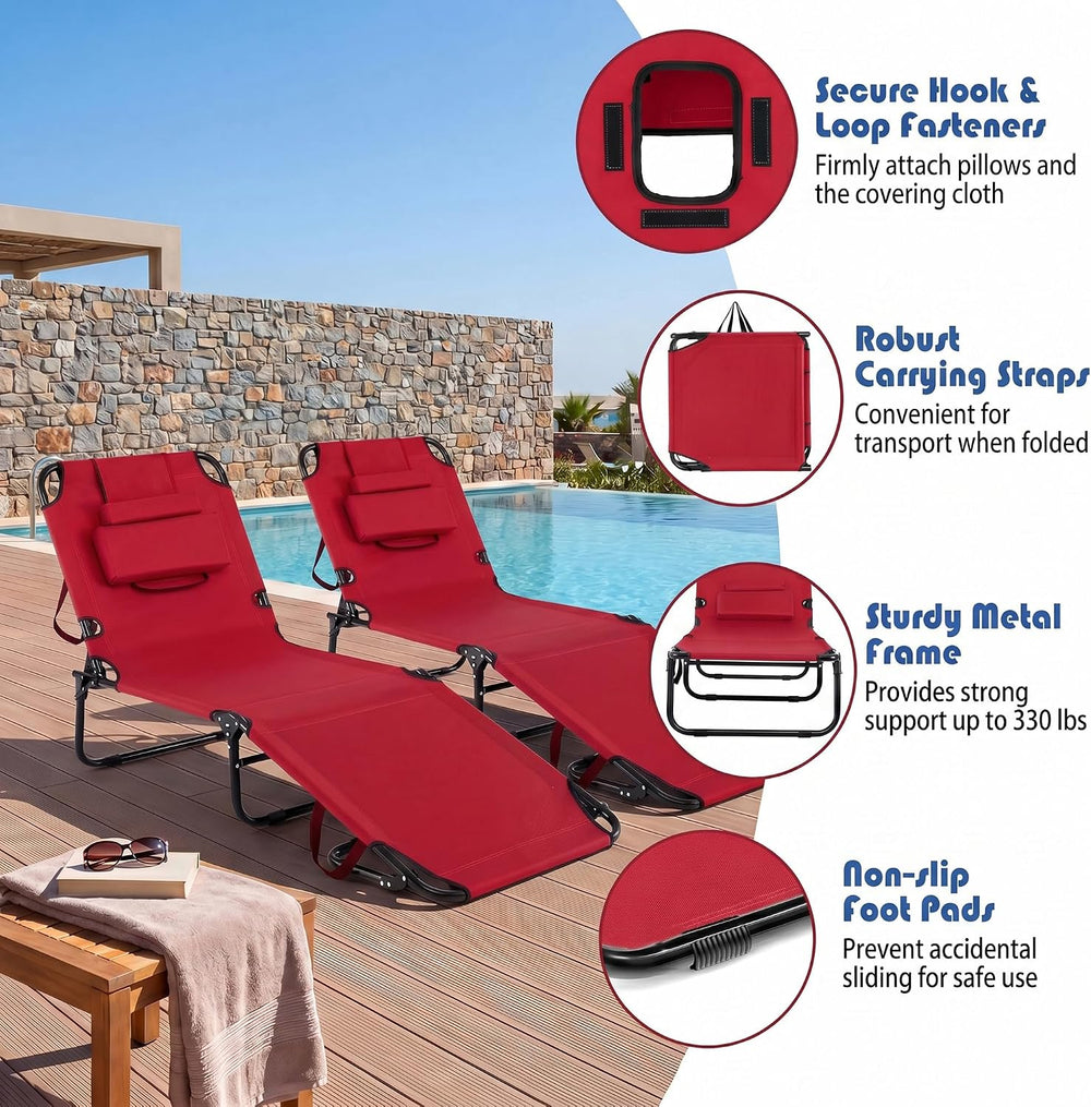 Goplus Tanning Chair, Folding Beach Lounge Chair with Face Hole, Removable Pi...