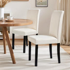 CHUN YI Upholstered Dining Chairs Set of 2, Fabric Dining Room Chairs with Solid Wood Legs, Modern Parson Chairs for Kitchen, Restaurant, Hotel, Ivory White