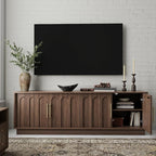 TV Stand for 75 Inch TV, Mid Century Modern TV Stand with Arched Design, Wood Grain Finish, Media Console with Adjustable Shelves, 67" Entertainment Center for Living Room Bedroom, Walnut