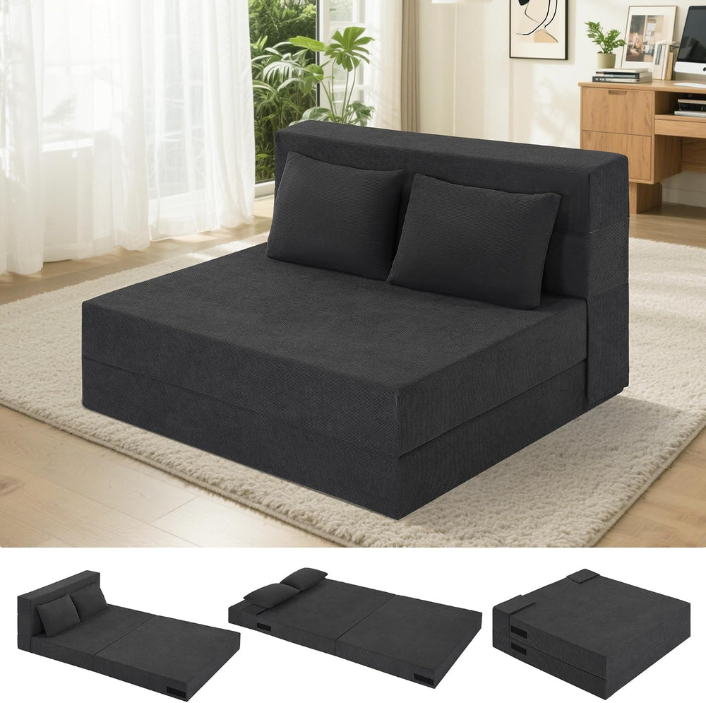 Fvkind Folding Futon Couch, Convertible Sleeper, Standard Size, Dark Grey | R...