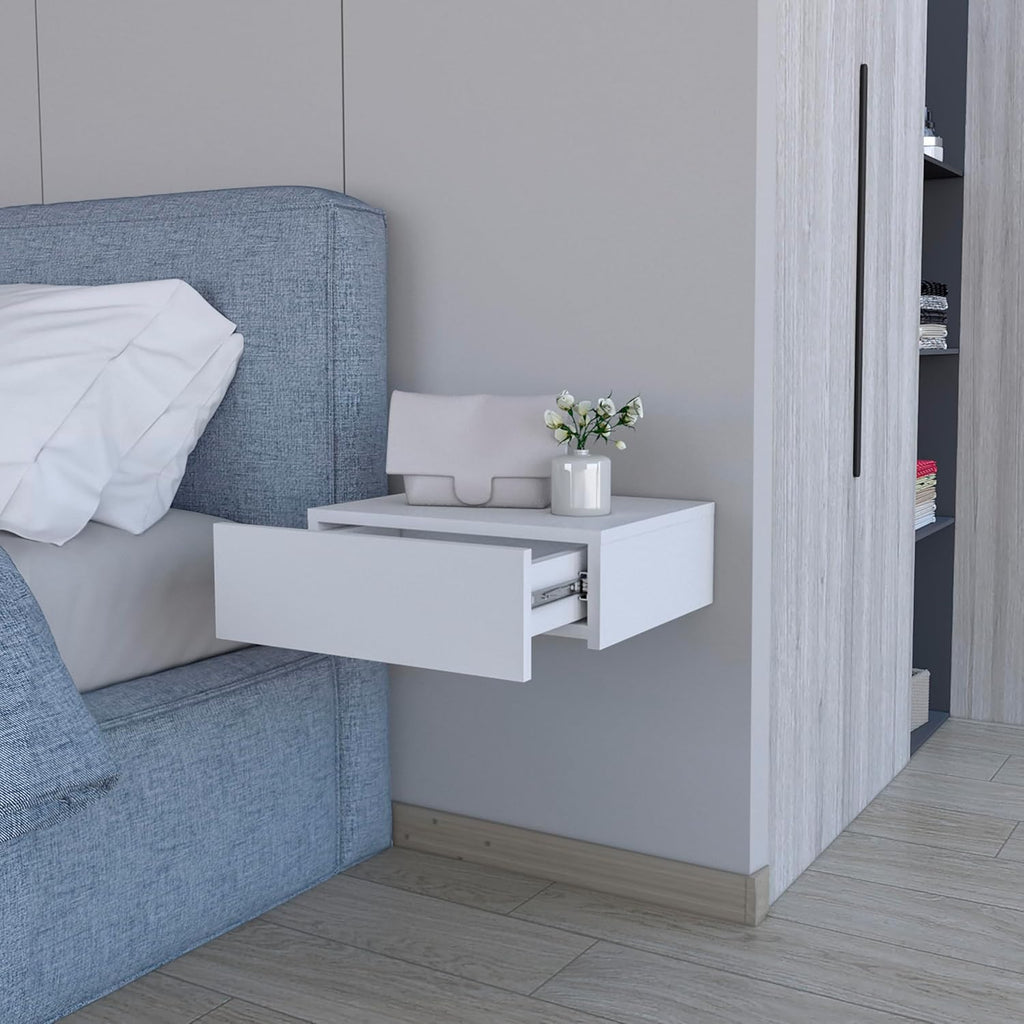 Floating Nightstand Milano, Compact Wall Mounted Bedside Table with Drawer for Small Spaces