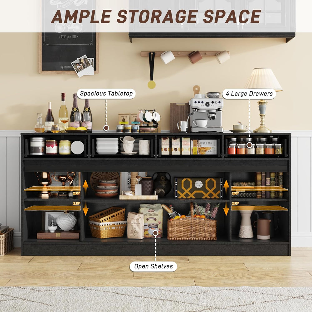 70” Large Buffet Sideboard Cabinet w/4 Drawer,Farmhouse Coffee Bar Cabinet Bu...