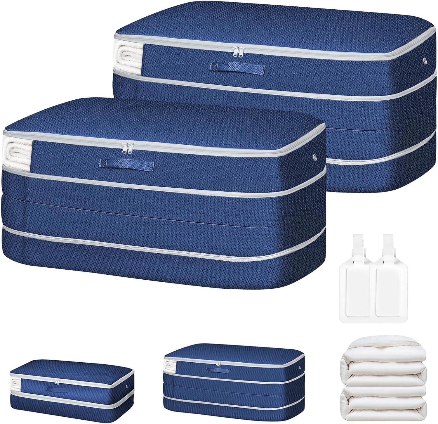 Comforter Storage Bag - Large Capacity Bedding Storage Bags Ultra Space Saving Self Compression Organizer, Washable Compression Bags for Storage Comforter Blanket Duvet, 2-Pack, Navy Blue