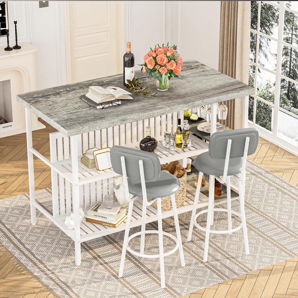 DKLGG 3 Piece Dining Table Set for 2,Kitchen Island with Seating & Storag...